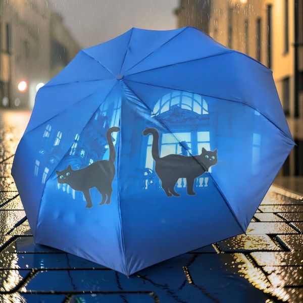Жіноча парасолька автомат Rainwalker Cats R4054 Blue на 9 спиць 12250Blue фото