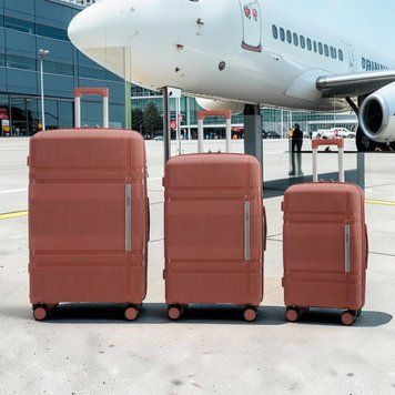 Набір валіз 3в1 Nuri PP003 Rose gold з розширенням S M L з поліпропілену дорожні валізи на коліщатках G_PP003 Rose gold PZ фото