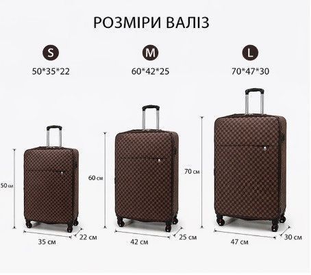 Набор чемоданов 3в1 Nuri 666 Brown из экокожи S M L в клетку дорожные чемоданы на колесах G_666 Brown PZ фото